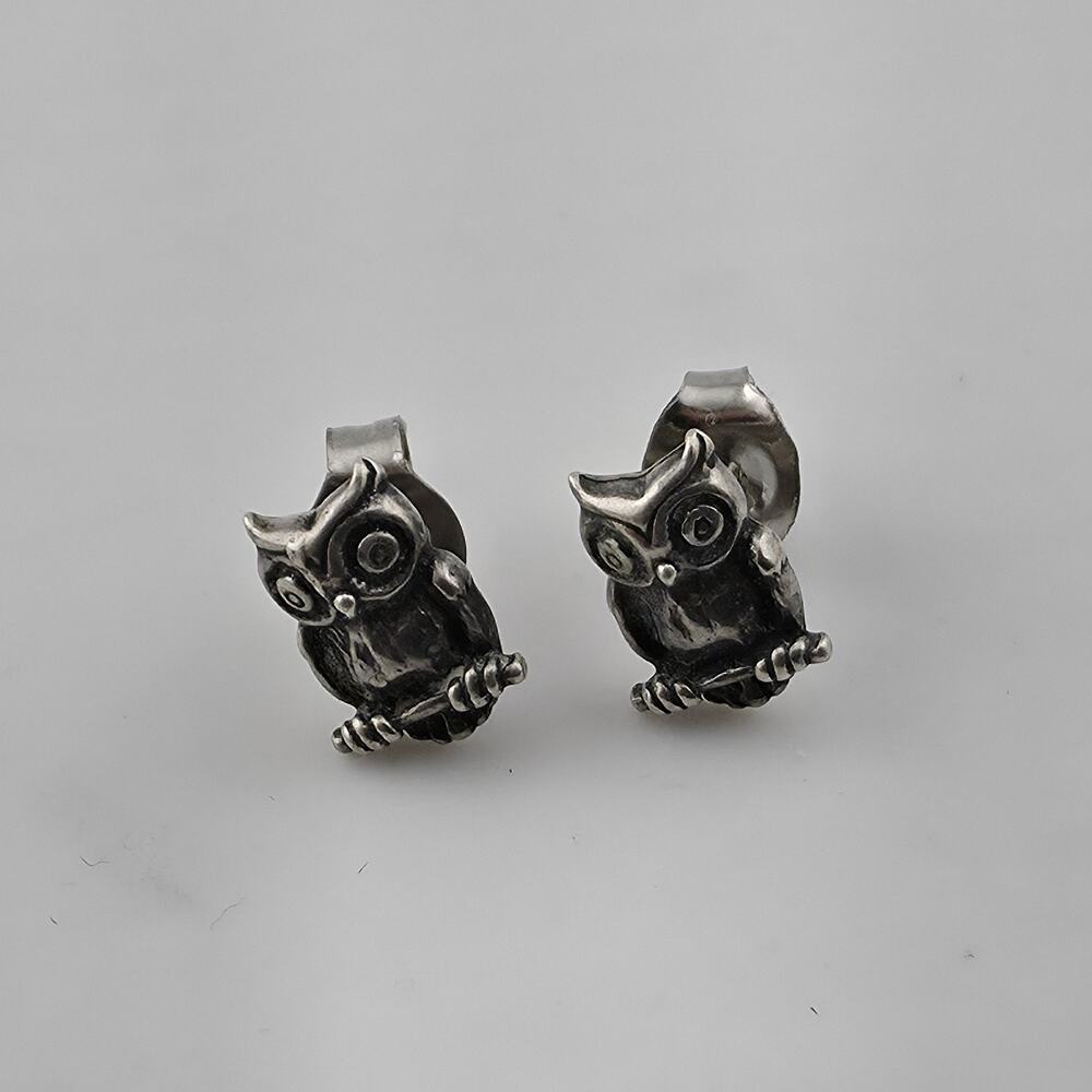 Vintage Sterling Silver Owl Stud Earrings 925 Tiny Bird Animal Jewelry